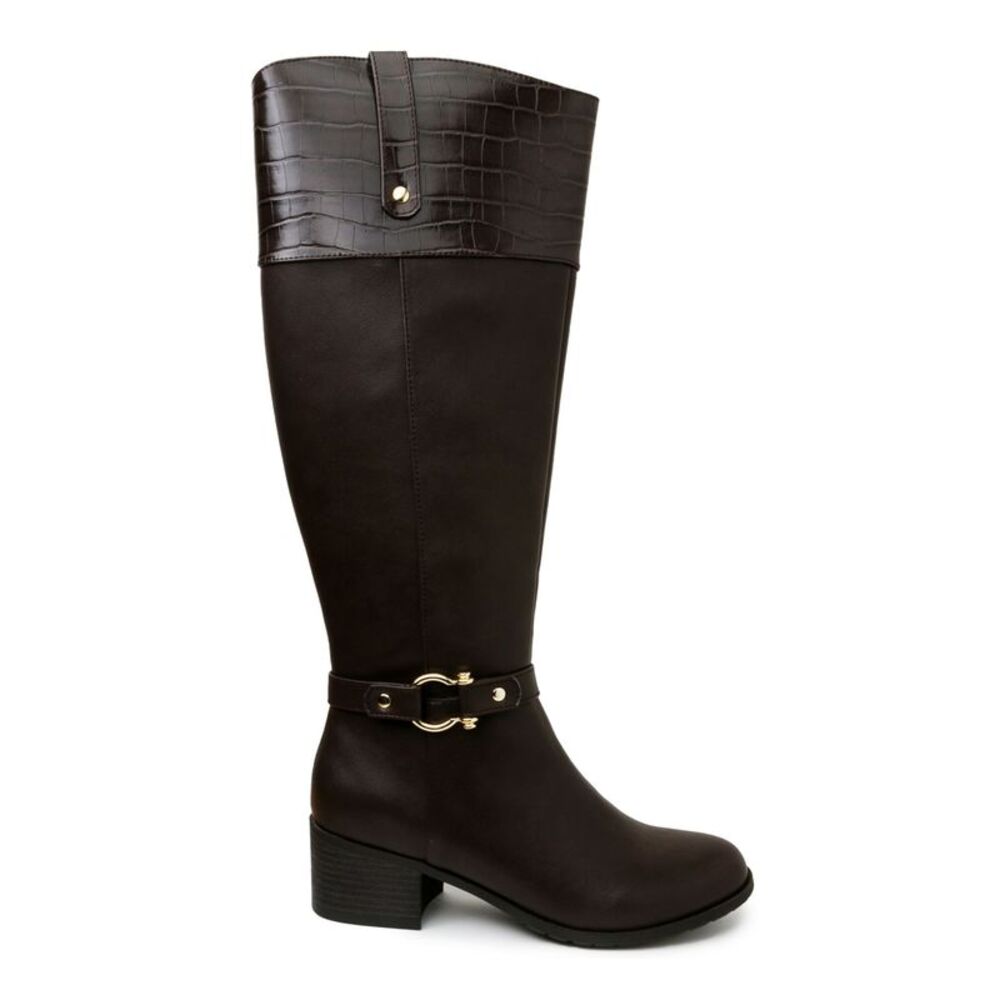 KAREN SCOTT Womens Brown Croc Harness Straps Vickyy Almond Toe Riding Boot 6.5 M